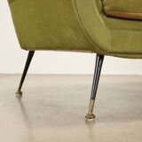 Vintage fabric and brass 3-seater sofa, Italian design, 1950s-60s, original