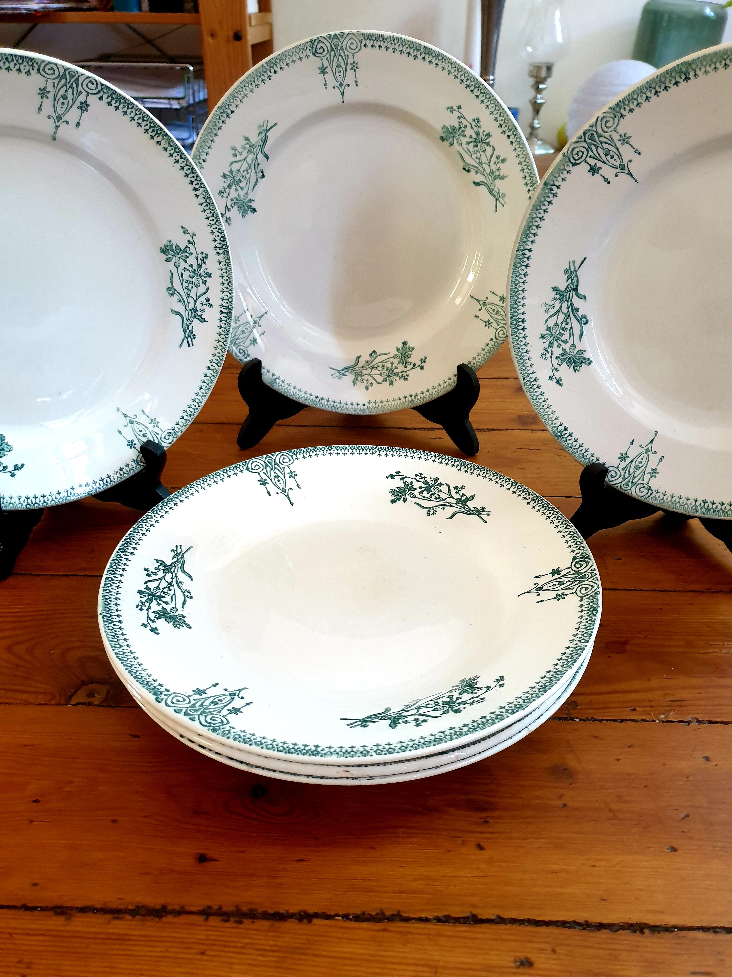 6 flat plates saint Amand tone green series 4003