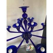 Blue Glass Chandelier, Contemporary, Attributed to Murano