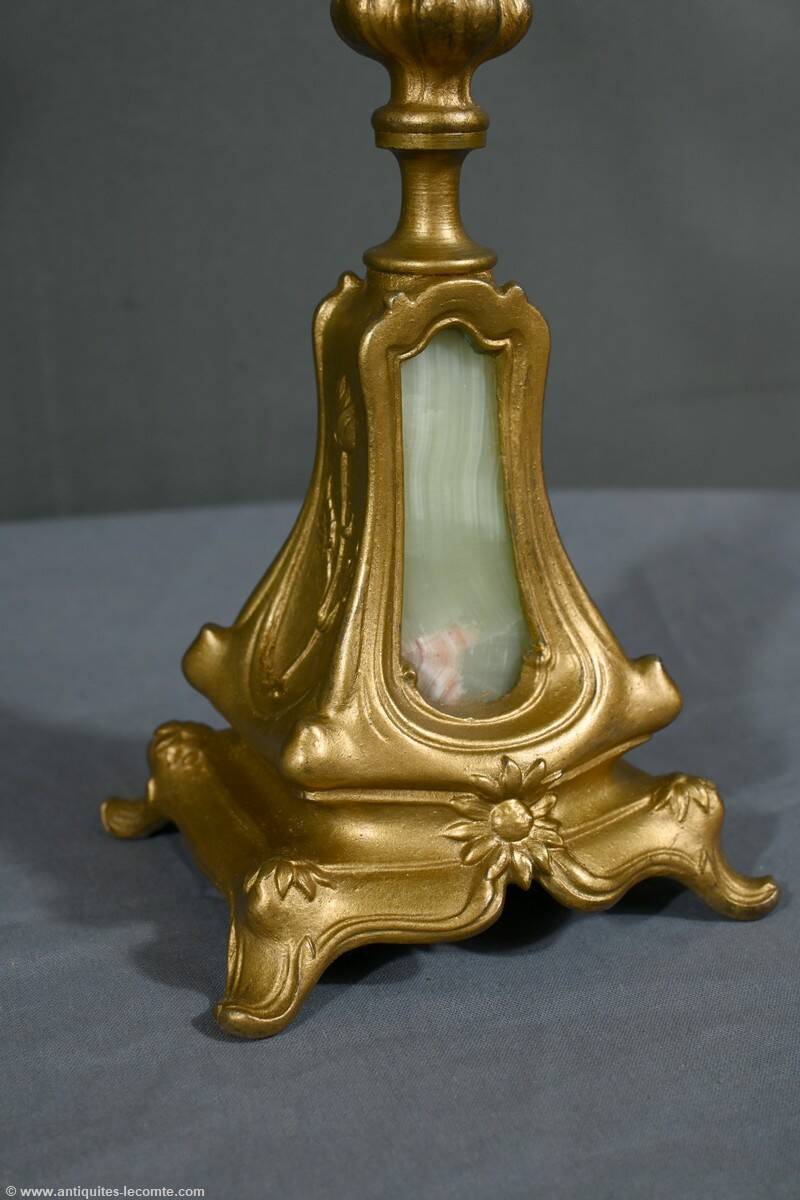 Pair of candelabra in gilded spelter and onyx – 1940