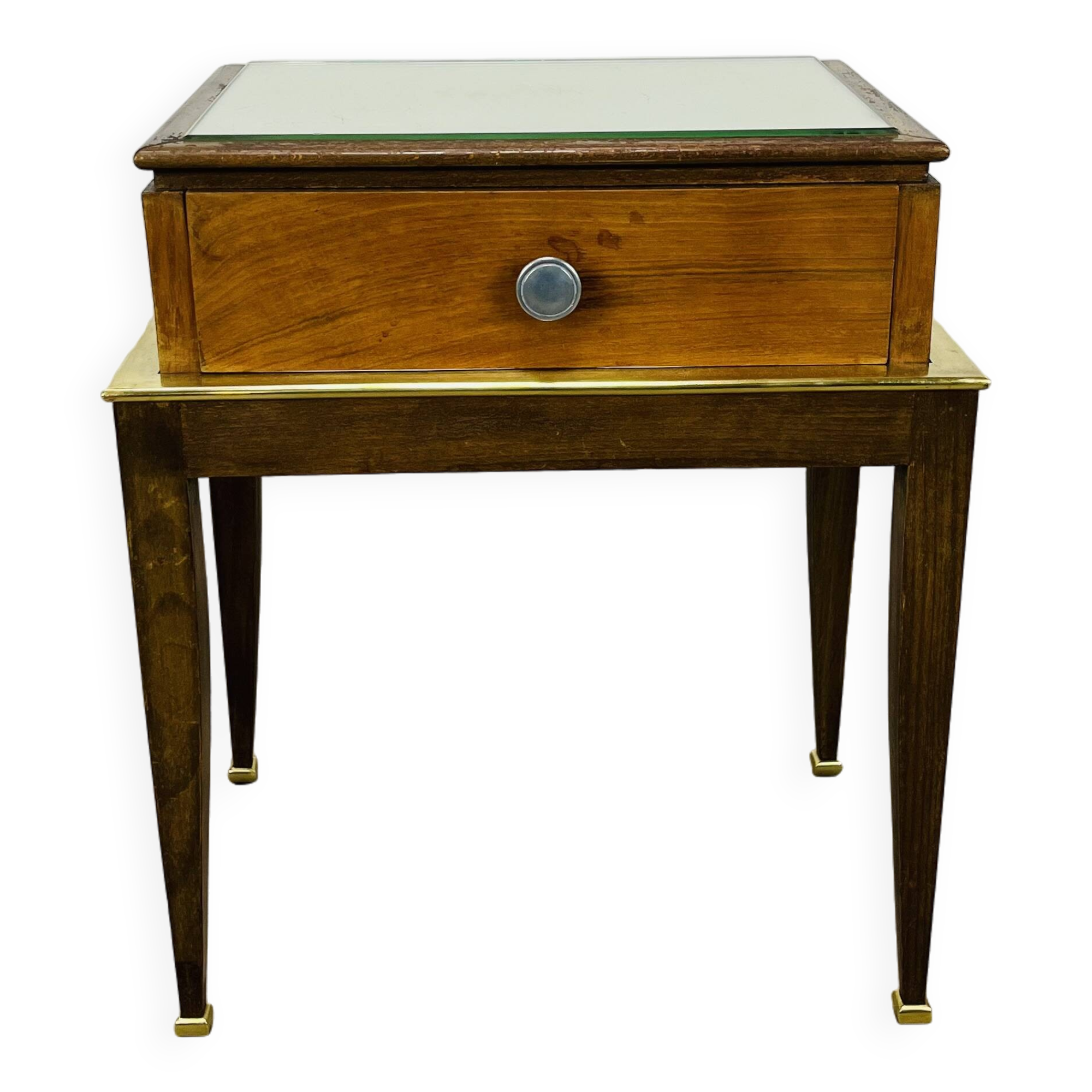 Art Deco mirror and brass bedside table