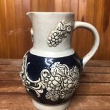 Ancien pichet alsace céramique gris bleu décor vignes vintage