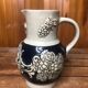 Old alsace ceramic pitcher gray blue vintage vines decor