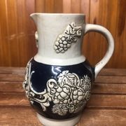Old alsace ceramic pitcher gray blue vintage vines decor