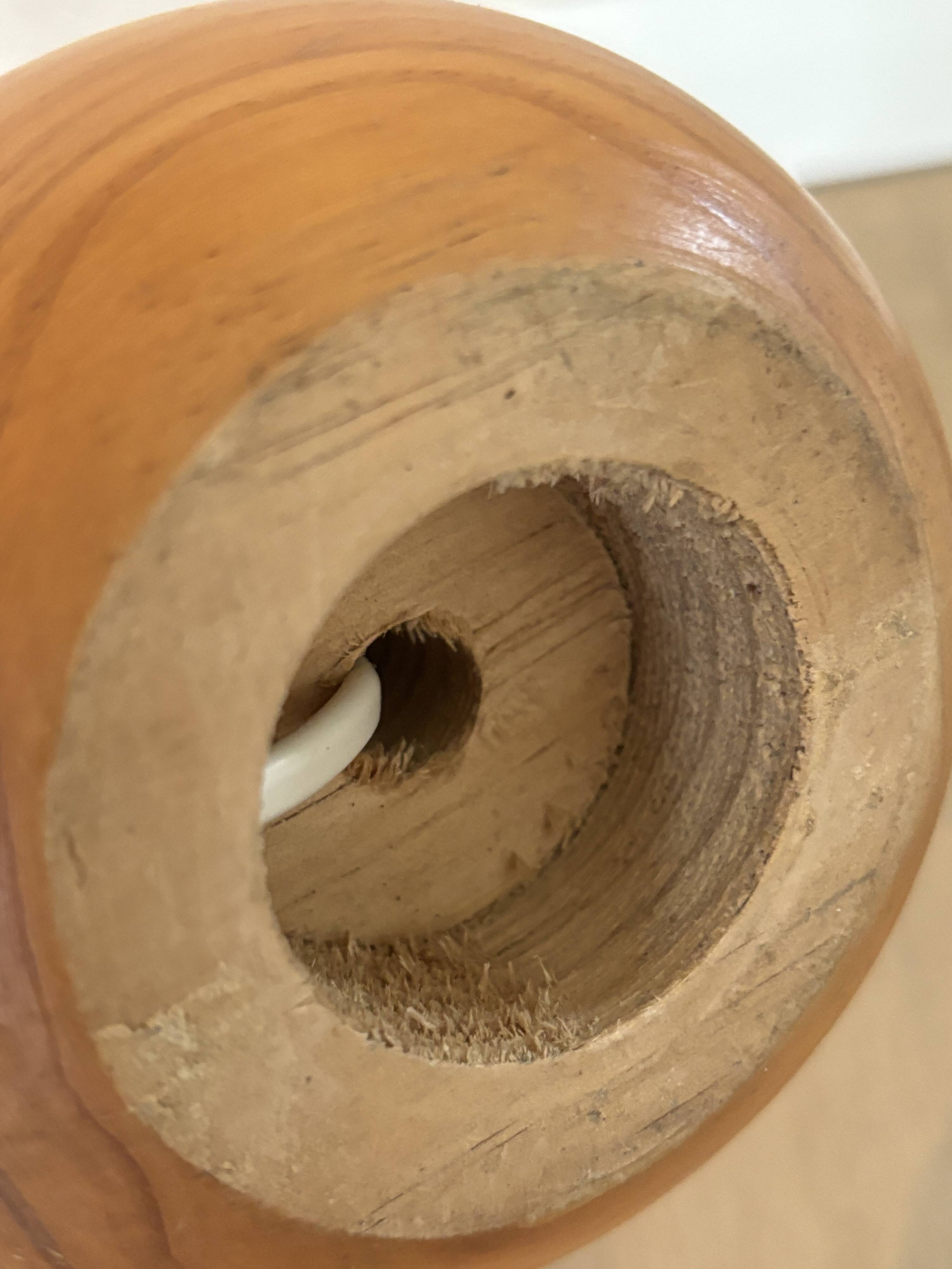 vintage wooden ball lamp small model with fabric shade 80's design