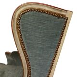 Armchair Louis XV " Shepherdess " Blue Velvet 19th century