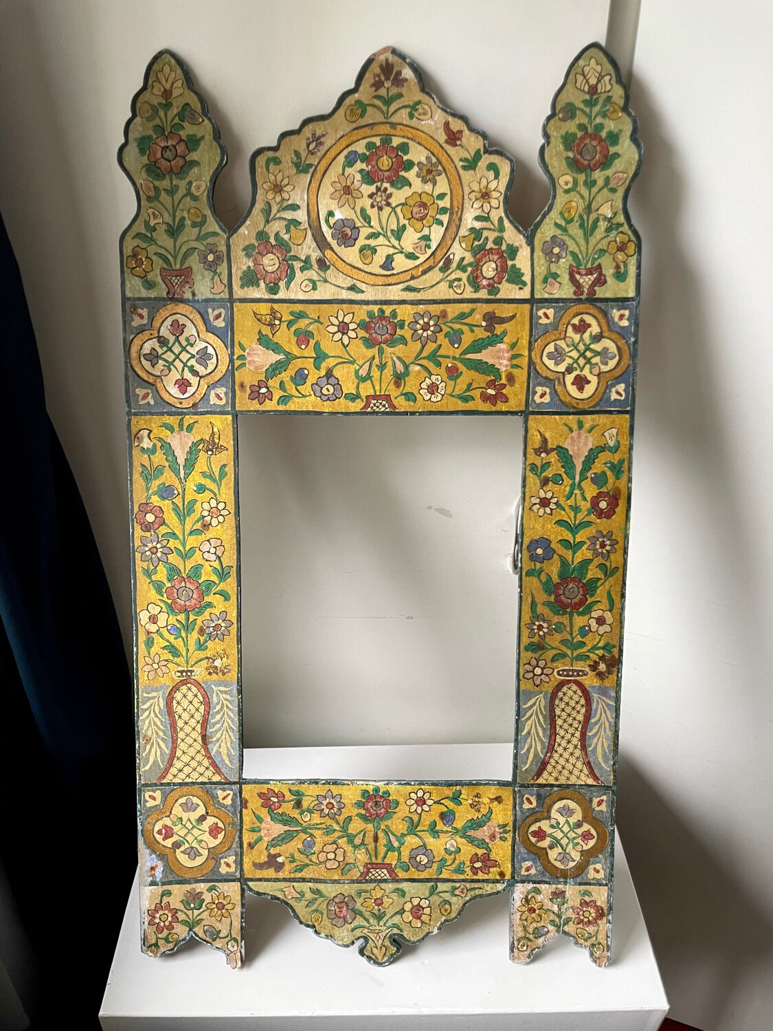 Antique wooden painted frame with flower motifs   88 cm x 47 cm