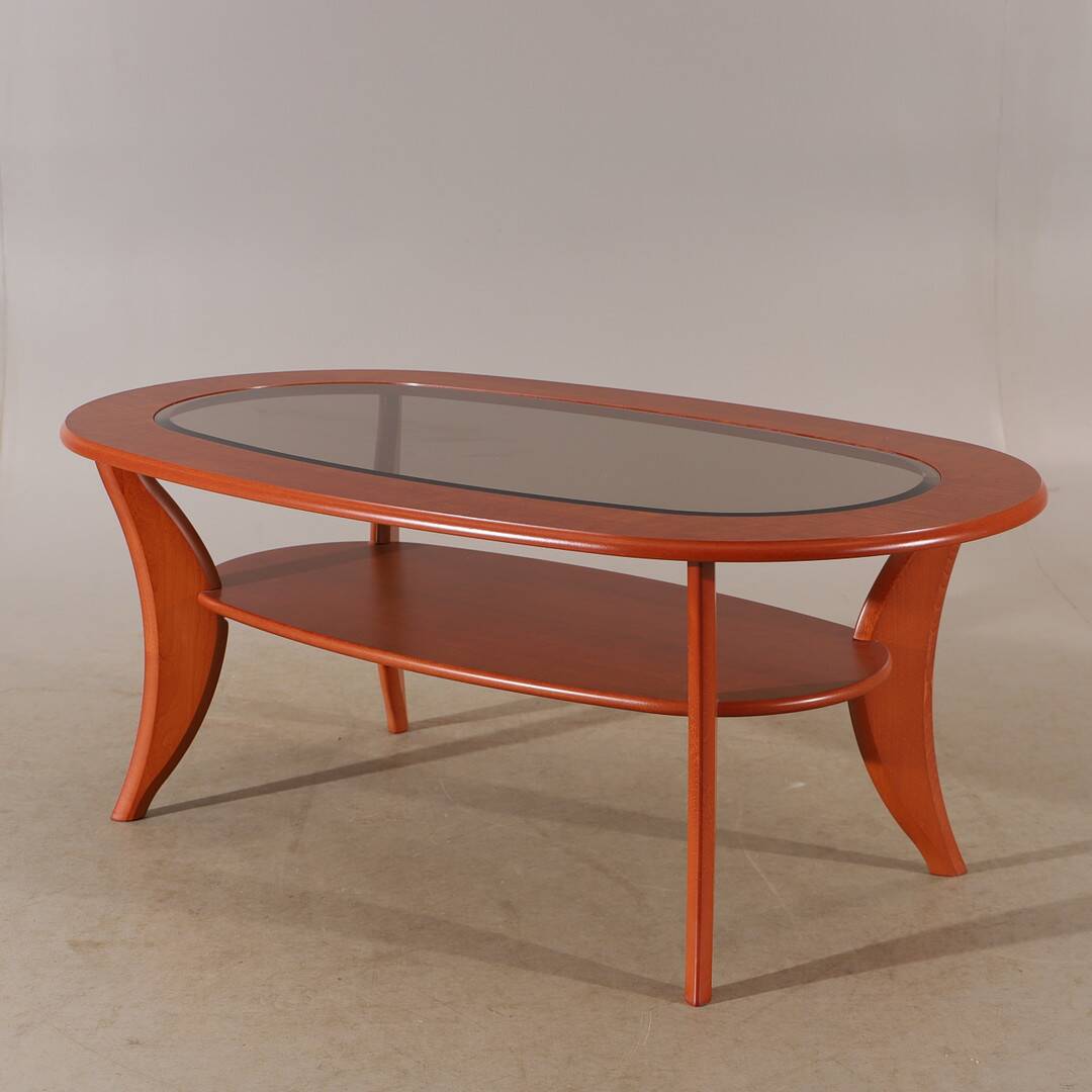 Vintage mahogany coffee table with faceted glass top, 1960s