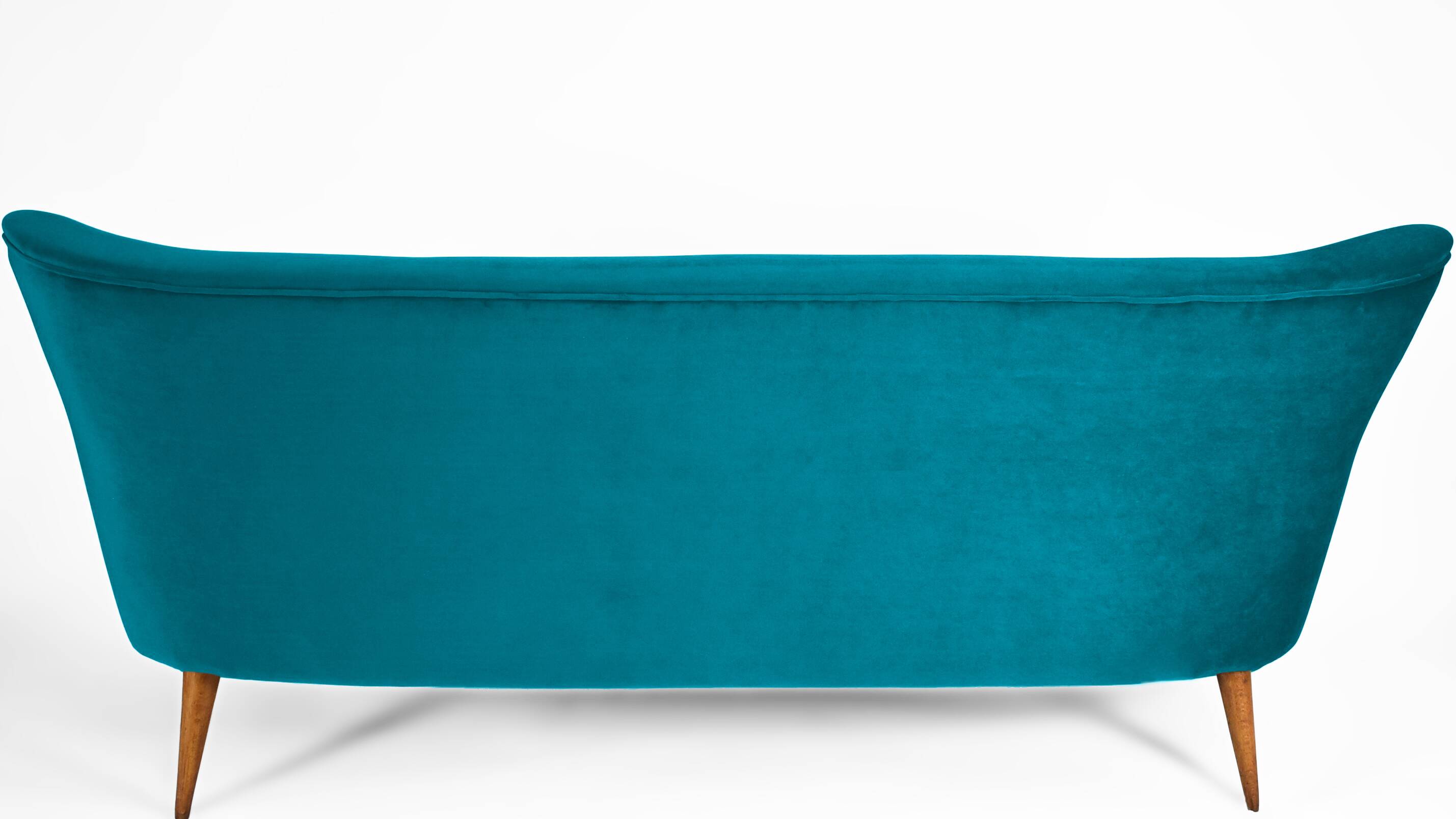 Canapé élégant trois places en velours, années 60, turquoise, restauré