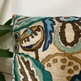 Coussin bi face motif floral vert tissé