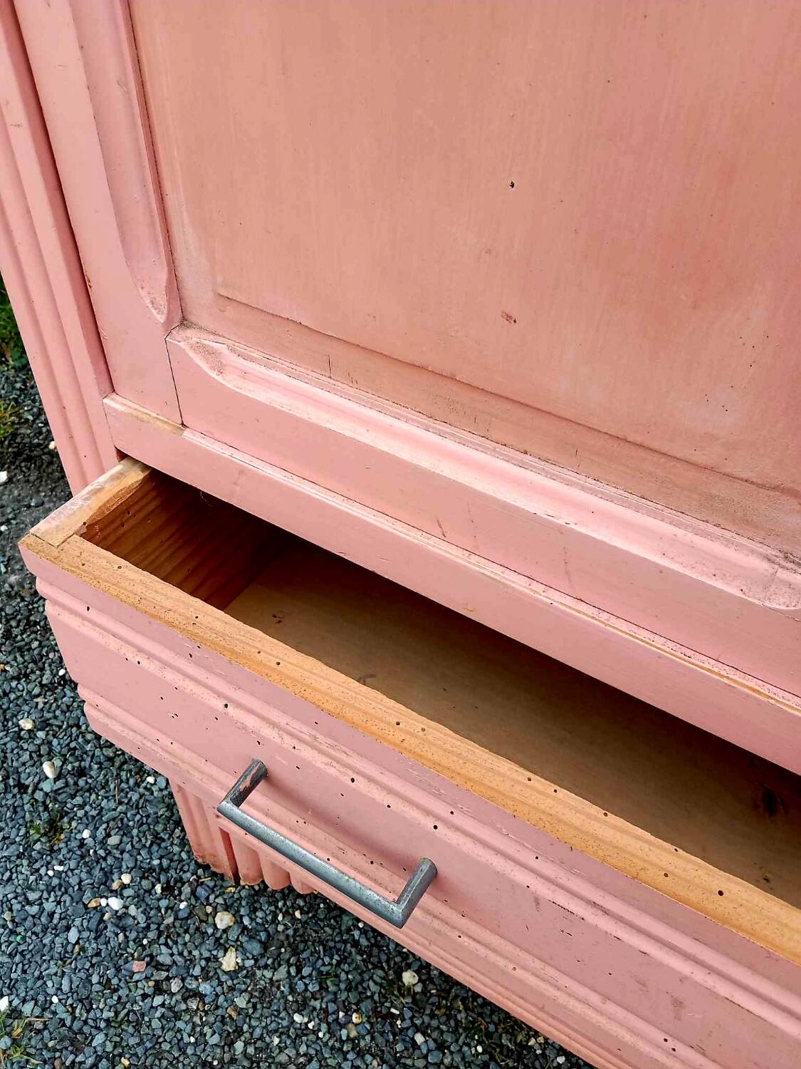 Old pink Parisian cabinet with painted decor