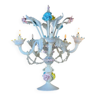 Multicoloured Venetian glass girandole from Murano with a dominant opaline blue, circa 1930.