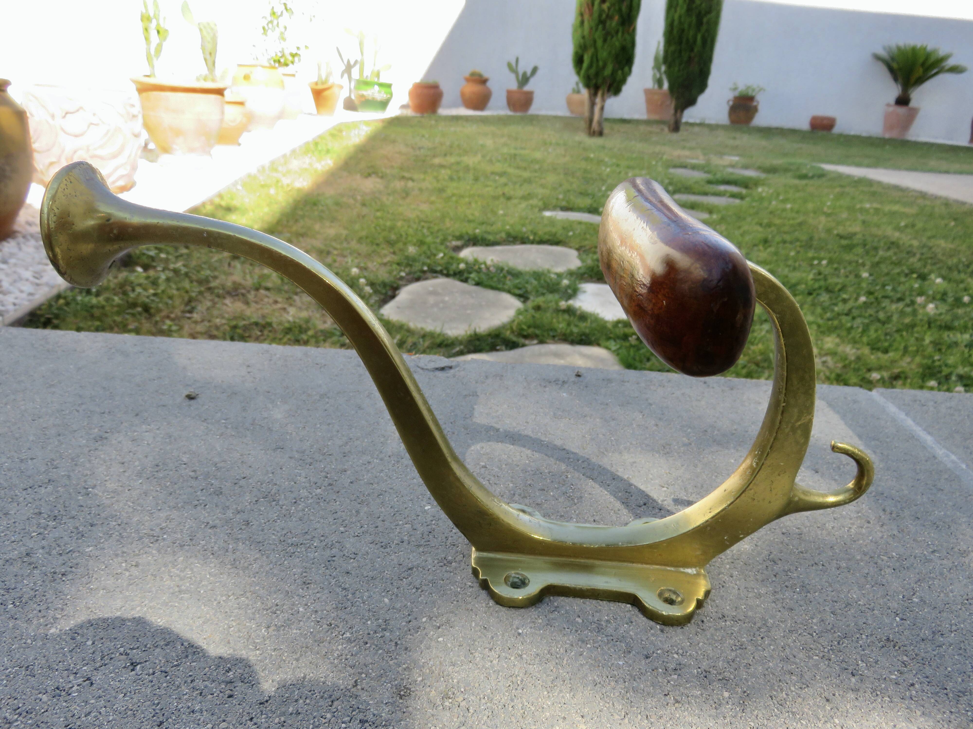 Pair of Art Nouveau coat hooks in bronze and chestnut, circa 1930.