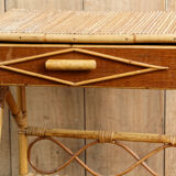 Vintage bedside table, rattan and bamboo