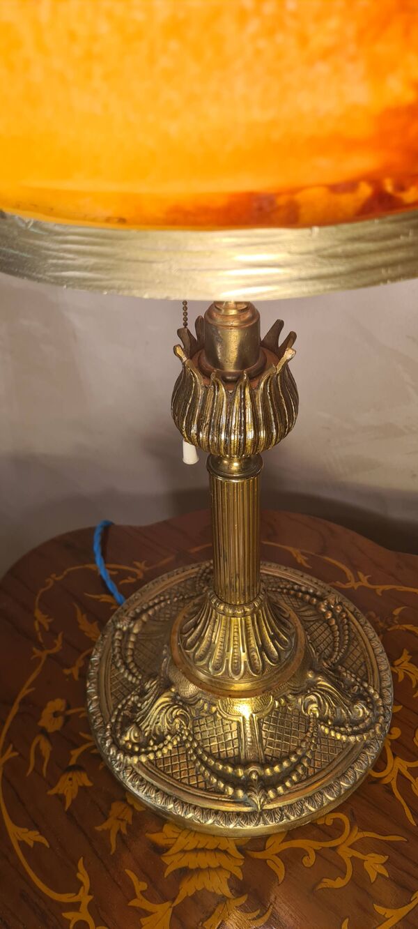 lampe  ancienne bronze massif 51x33x6kg pate verre 1920