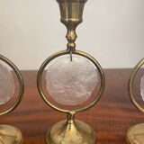 Triode of mother-of-pearl and brass candlesticks