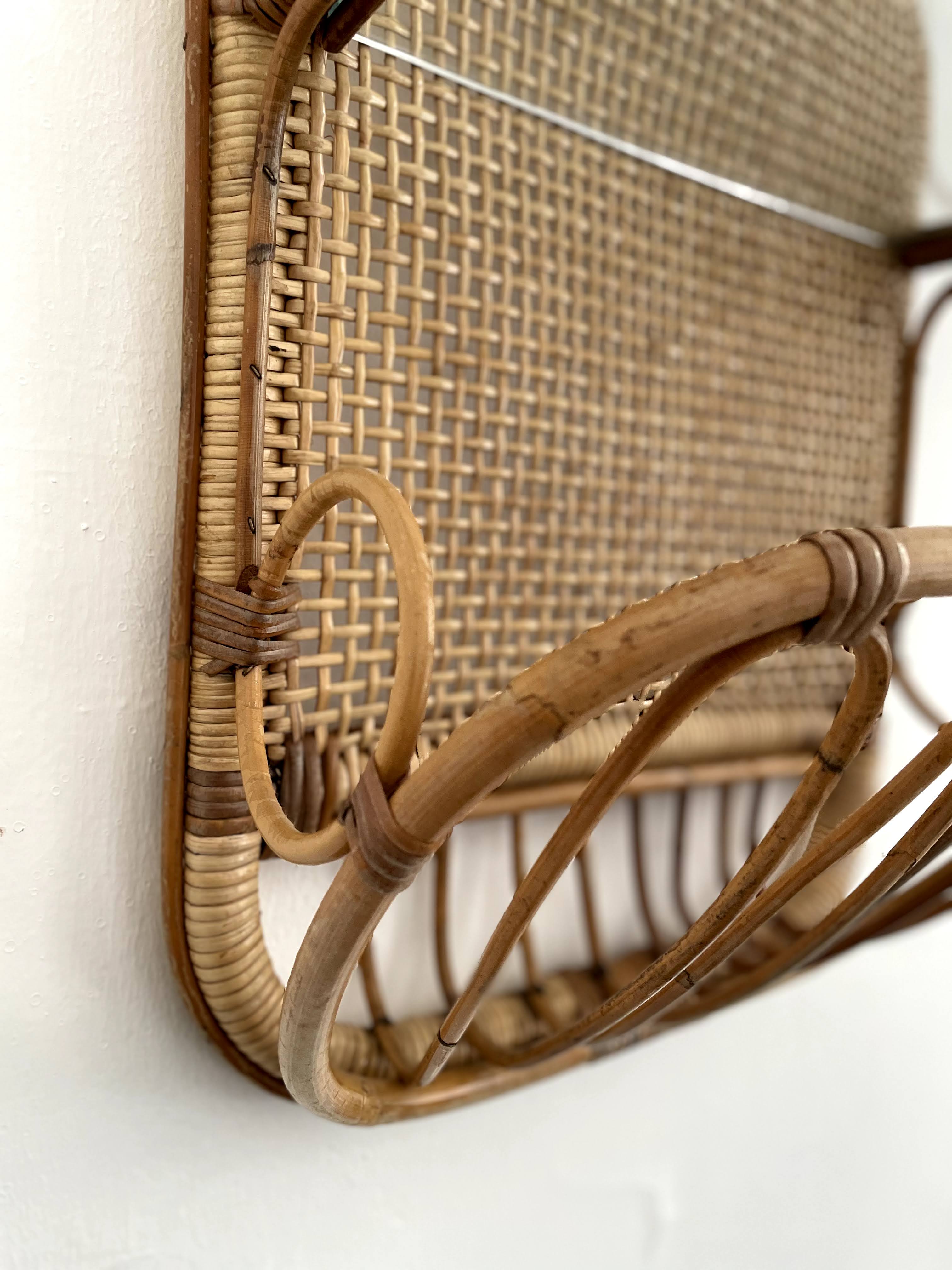 Mid-century bamboo and glass shelf with magazine stand, circa 1960, italy