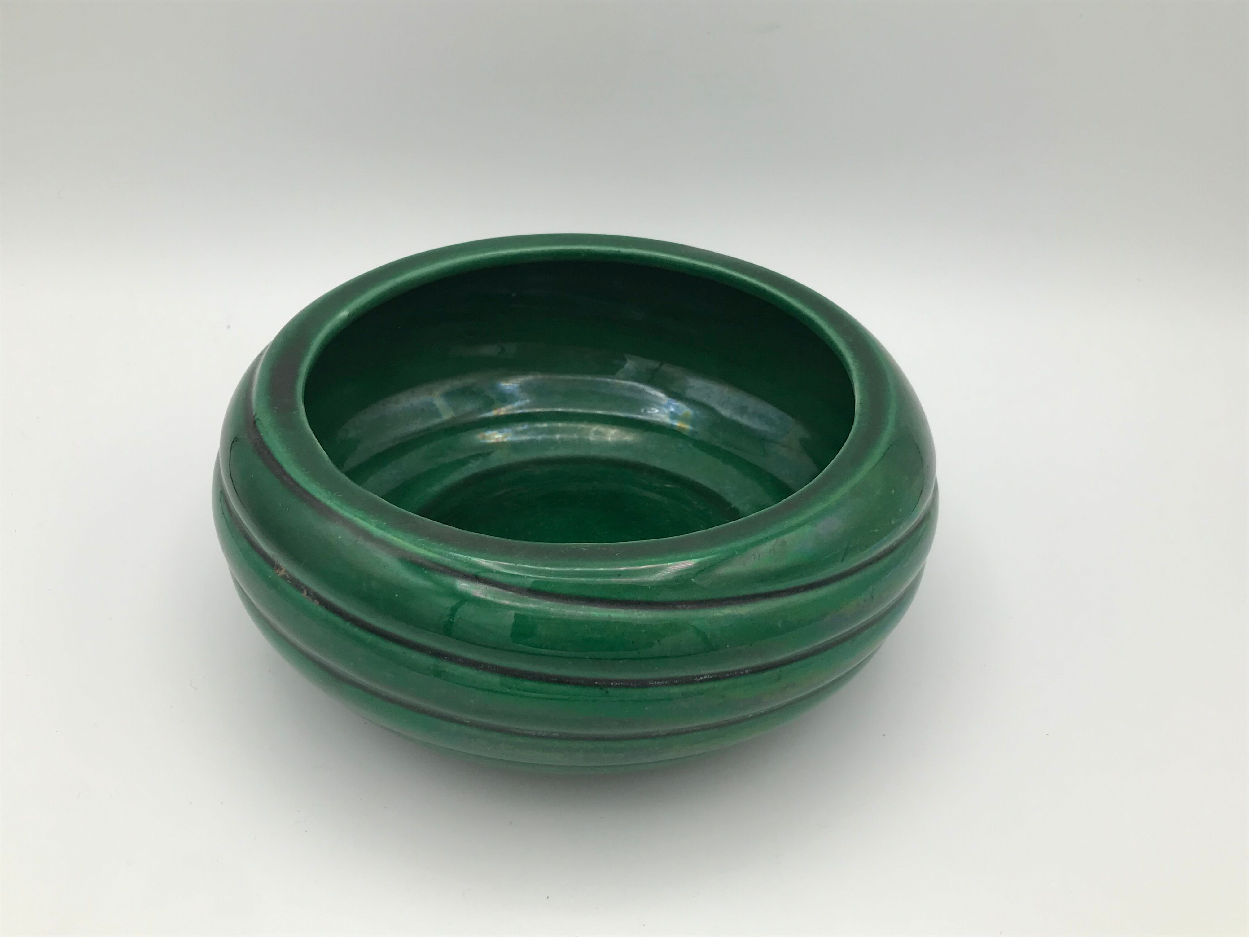 green ceramic flat cup 1950 saint clement signed B Letalle 16 cm
