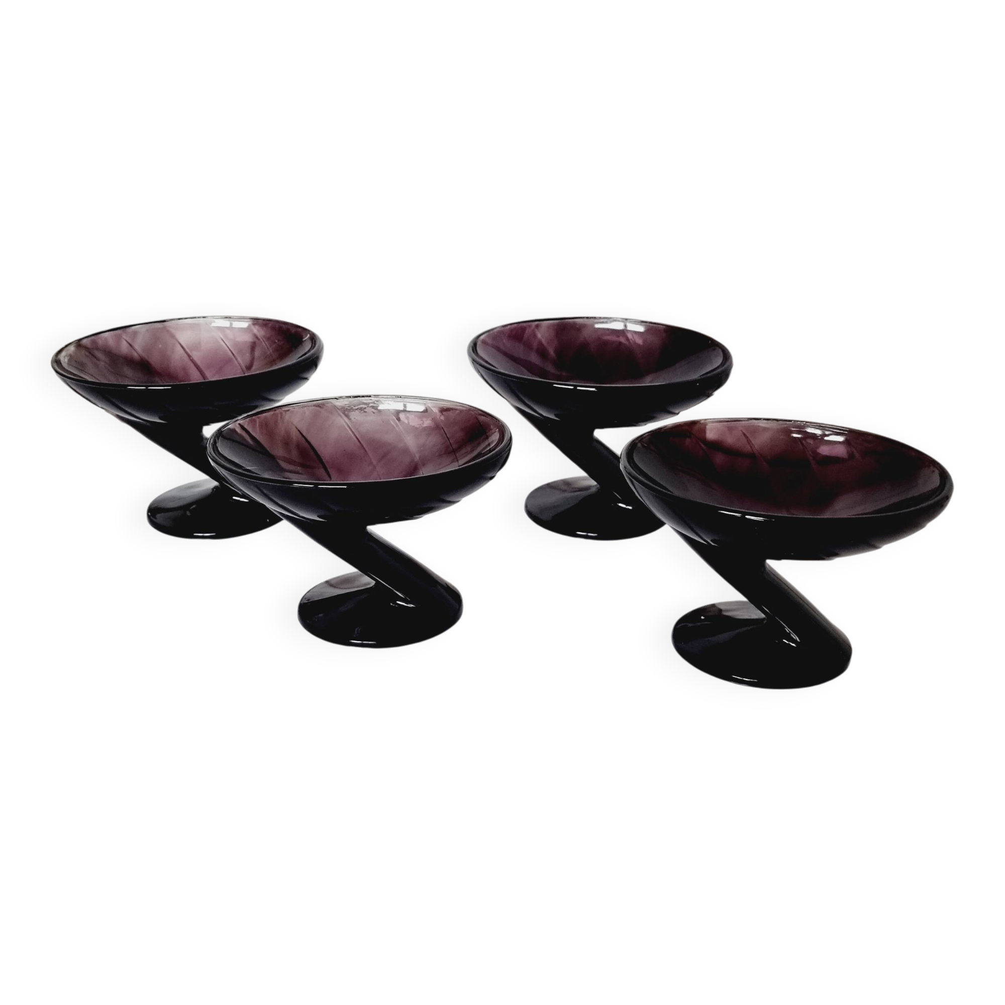 Set of 4 "Zig-Zag" dessert glasses in amethyst crystal Art Deco