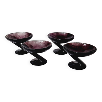Set of 4 "Zig-Zag" dessert glasses in amethyst crystal Art Deco