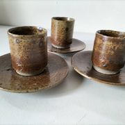 Trio de tasses et soucoupes en grès pyrité - Charles Gaudry, Puisaye
