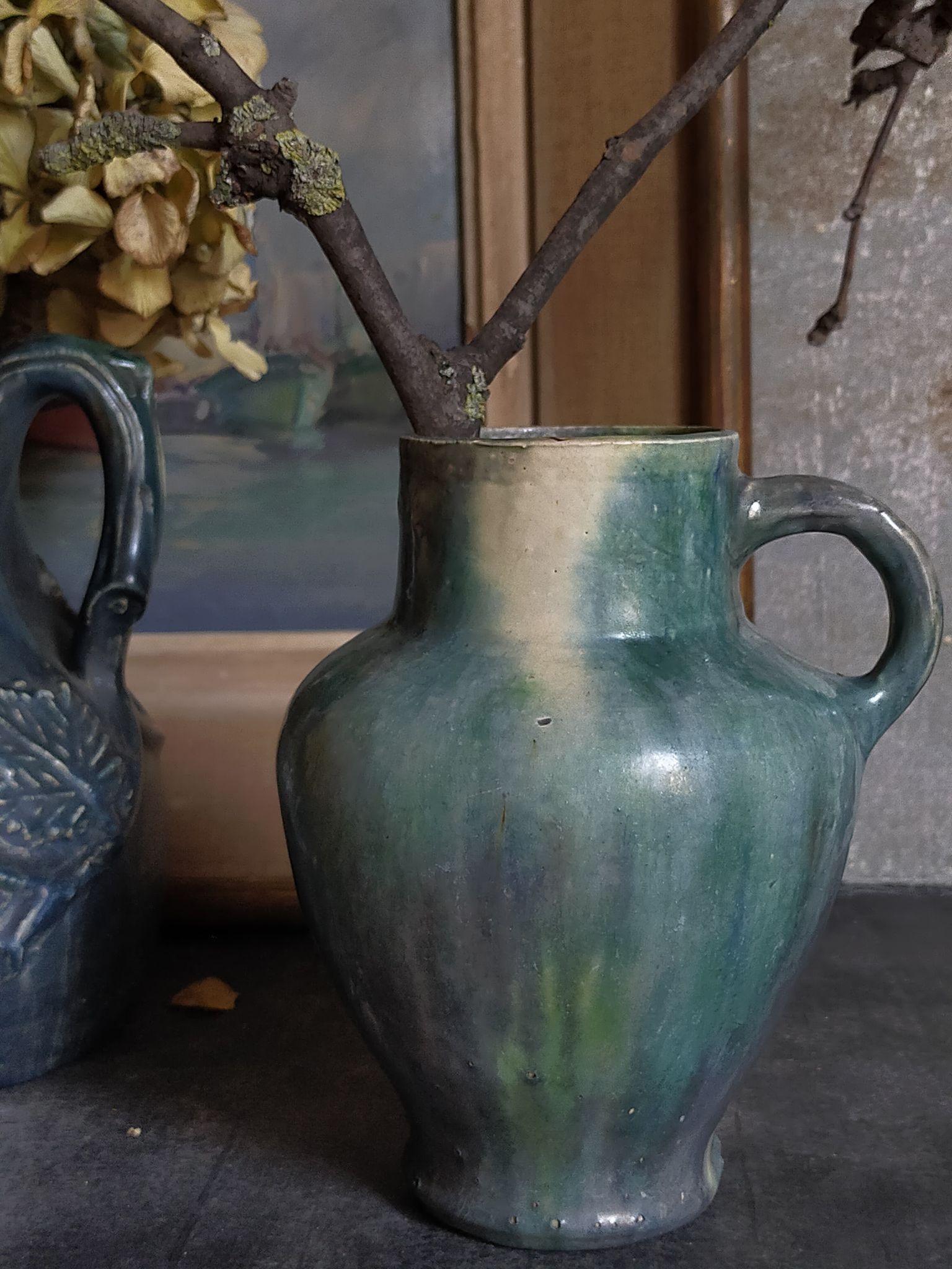 Ancient pottery with blue enamel 19th century