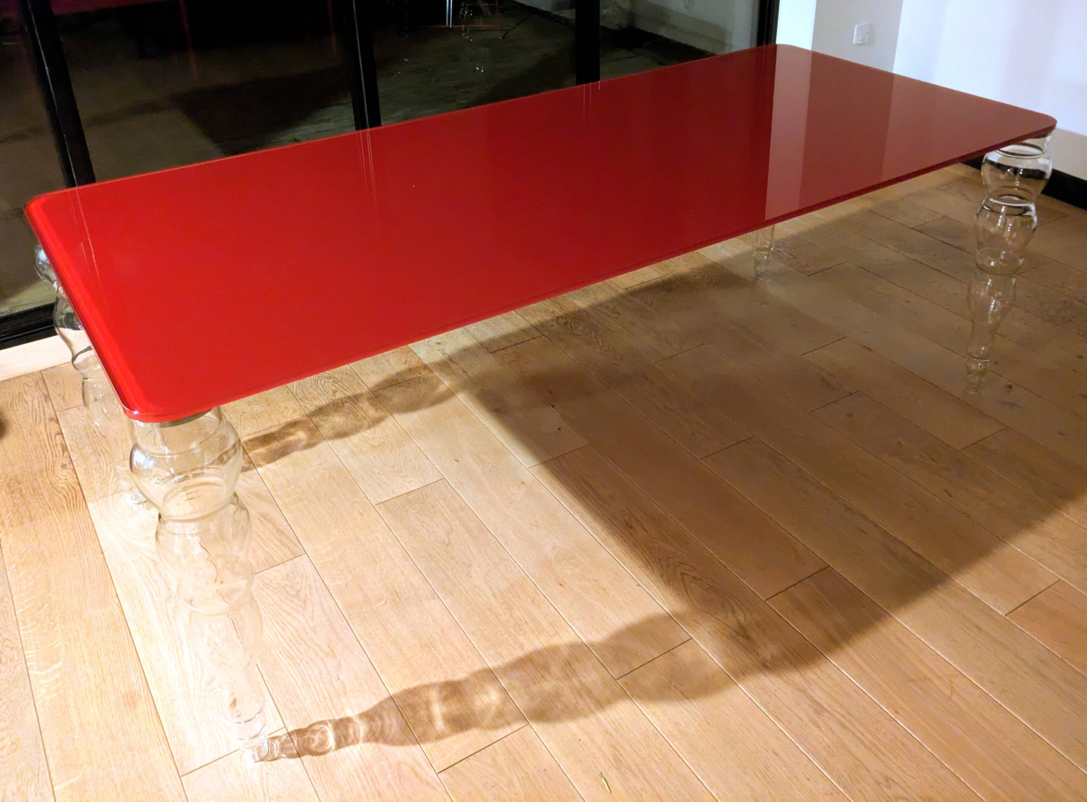Table post-modern glass Italia POS02 red top
