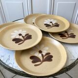Set of 6 plates in sandstone flowers hand painted 70s