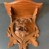 Black Forest carved wooden wall console, dog decor, folk art circa 1900