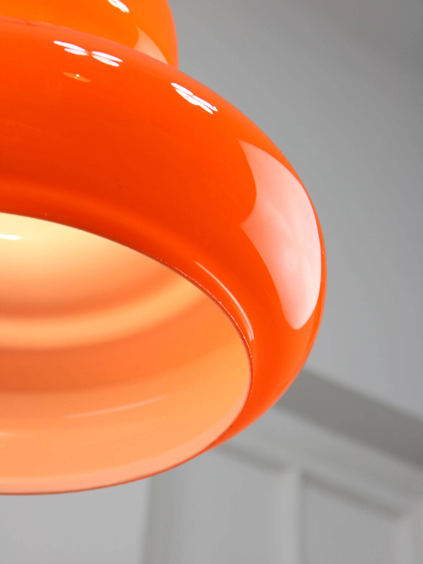 Mid-Century Italian Orange Glass and Brass Pendant Lamp