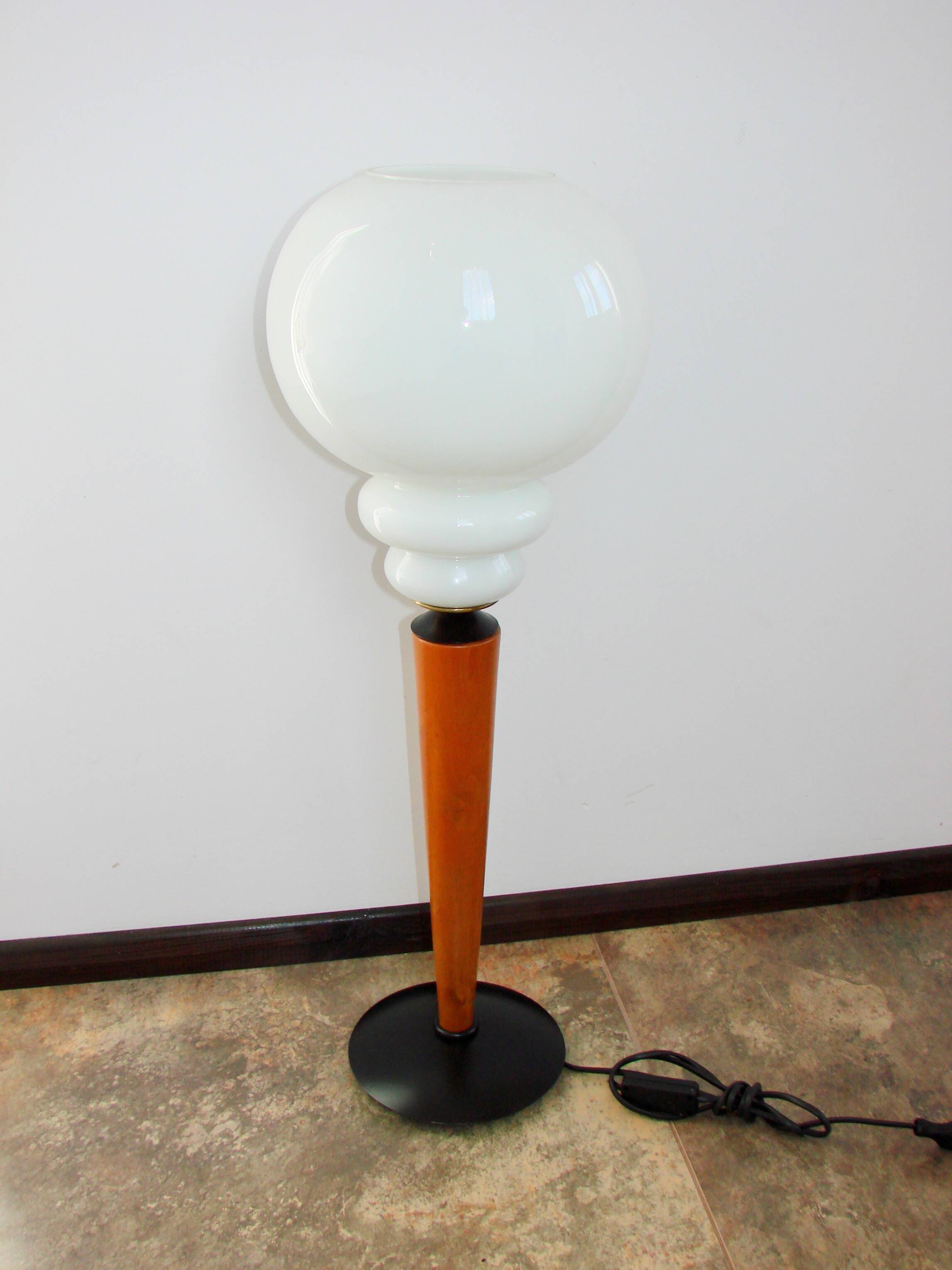 Modern table lamp, 1970s, metal, wood and glass, E27