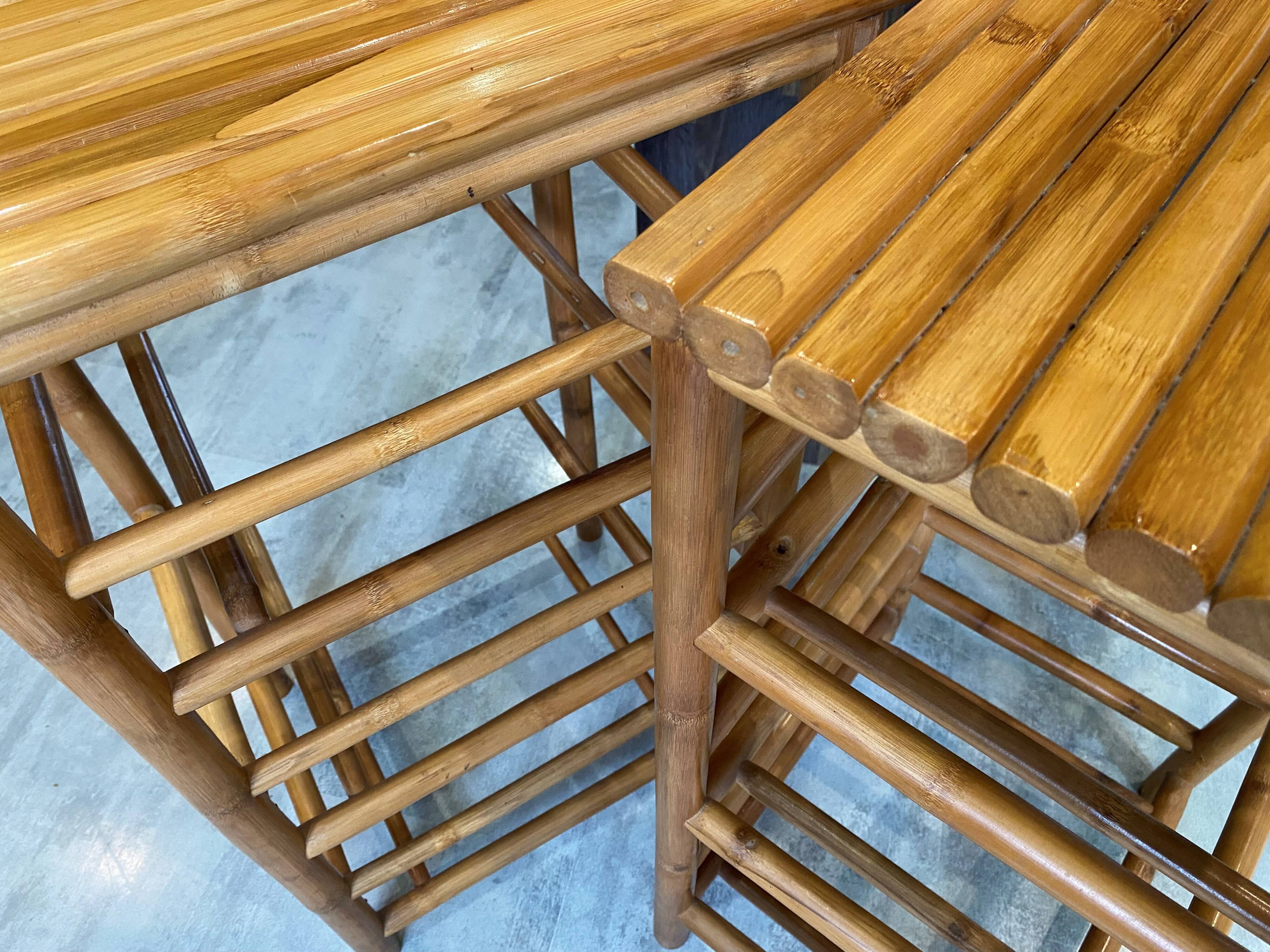 Pair of vintage bamboo high bar stools