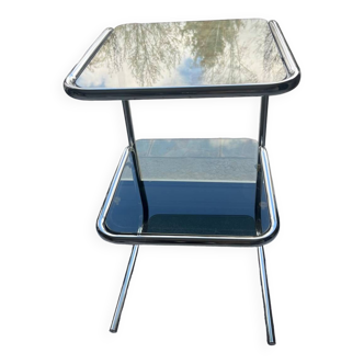Side table in chromed tubular metal and smoked glass