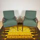 Pair of teak armchairs with green cushions – vintage Scandinavian design