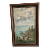 Ancienne huile sur toile signée Tanguy côte rocheuse en Bretagne