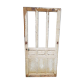 Ancienne porte en chêne massif panneautée avec 3 vitres