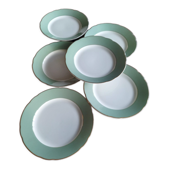 6 flat plates Villeroy & Boch Mettlach celadon green and vintage gold 1960s