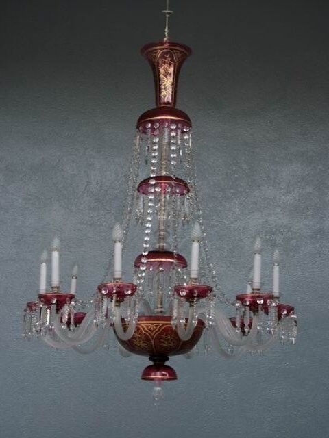 Chandelier pendants 19th golden colored glass and gilding