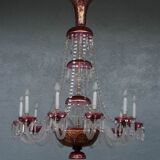Lustre pampilles XIXème verre coloré doré et dorure