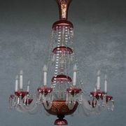 Lustre pampilles XIXème verre coloré doré et dorure