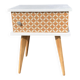 Beautiful vintage bedside table with tapered legs, Scandinavian/pop style in raw white.