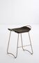 Kitchen Counter Stool Aged Brass Steel & Dark Brown Leather Contemporary St
