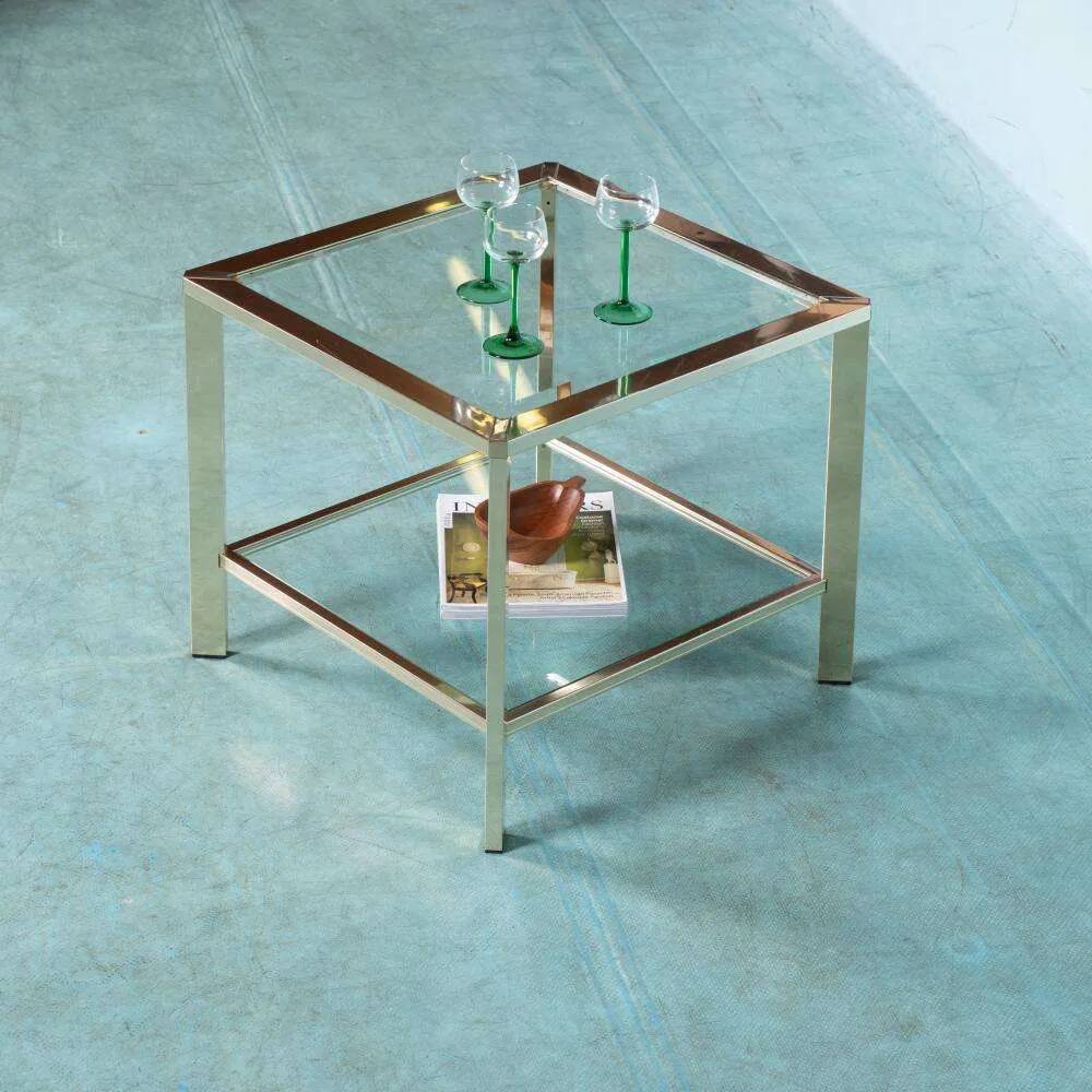 Minimalist coffee table in brass and glass, Regency style from the 1970s.