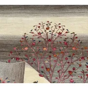 Hand-Knotted Wool Area Rug for Living Room, Tree Design Beige and Brown Carpet