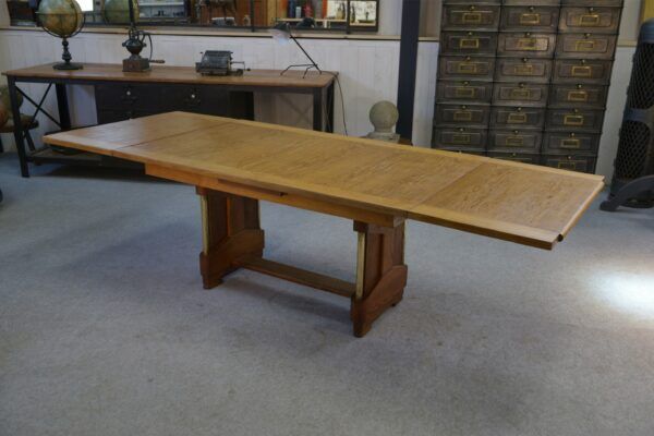 Large solid oak art deco table by Henri Bonjour 1930s