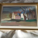 Hamlet in winter - Gouache signed Auzenet framed