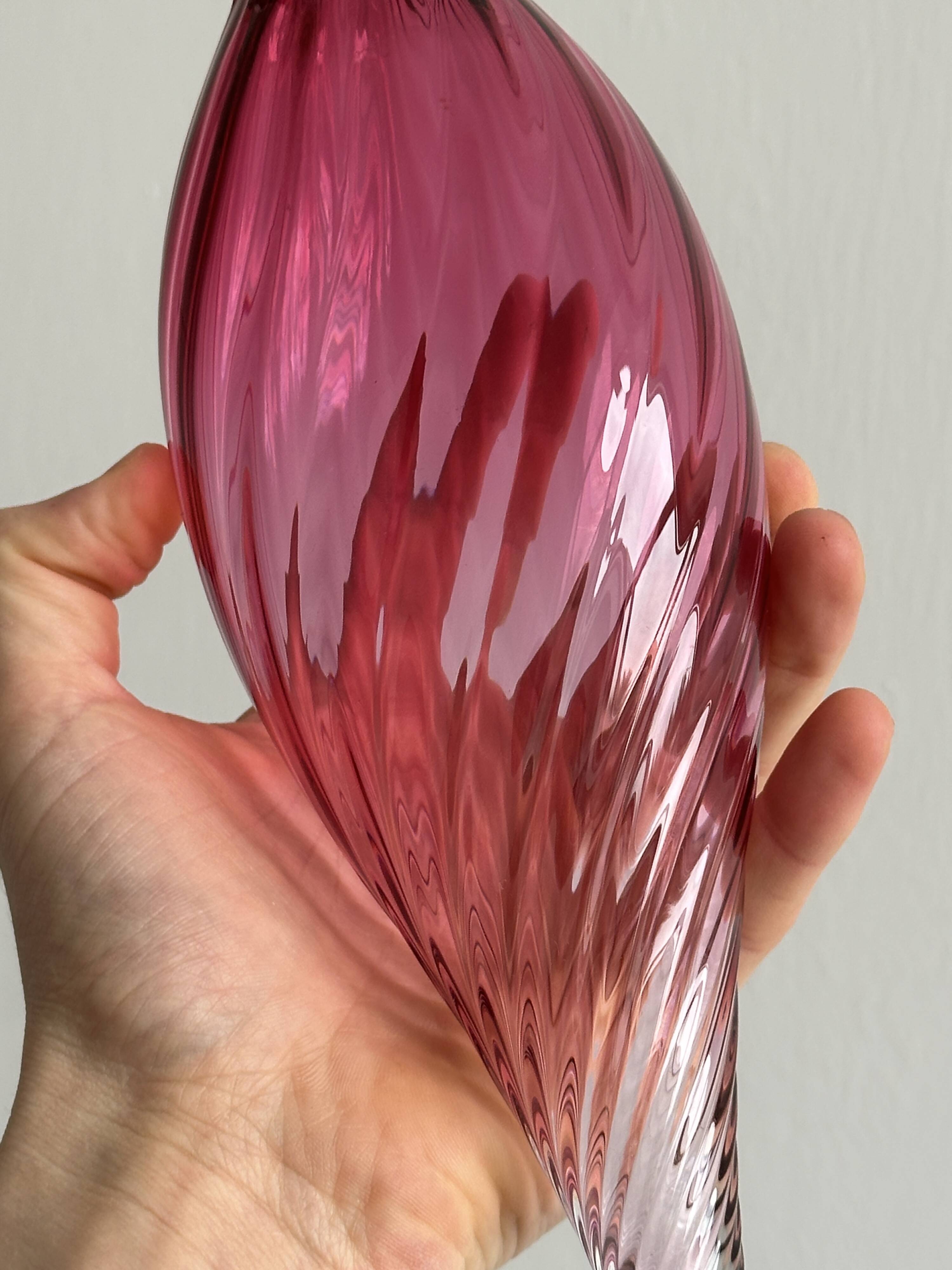 Twisted pink blown glass vase
