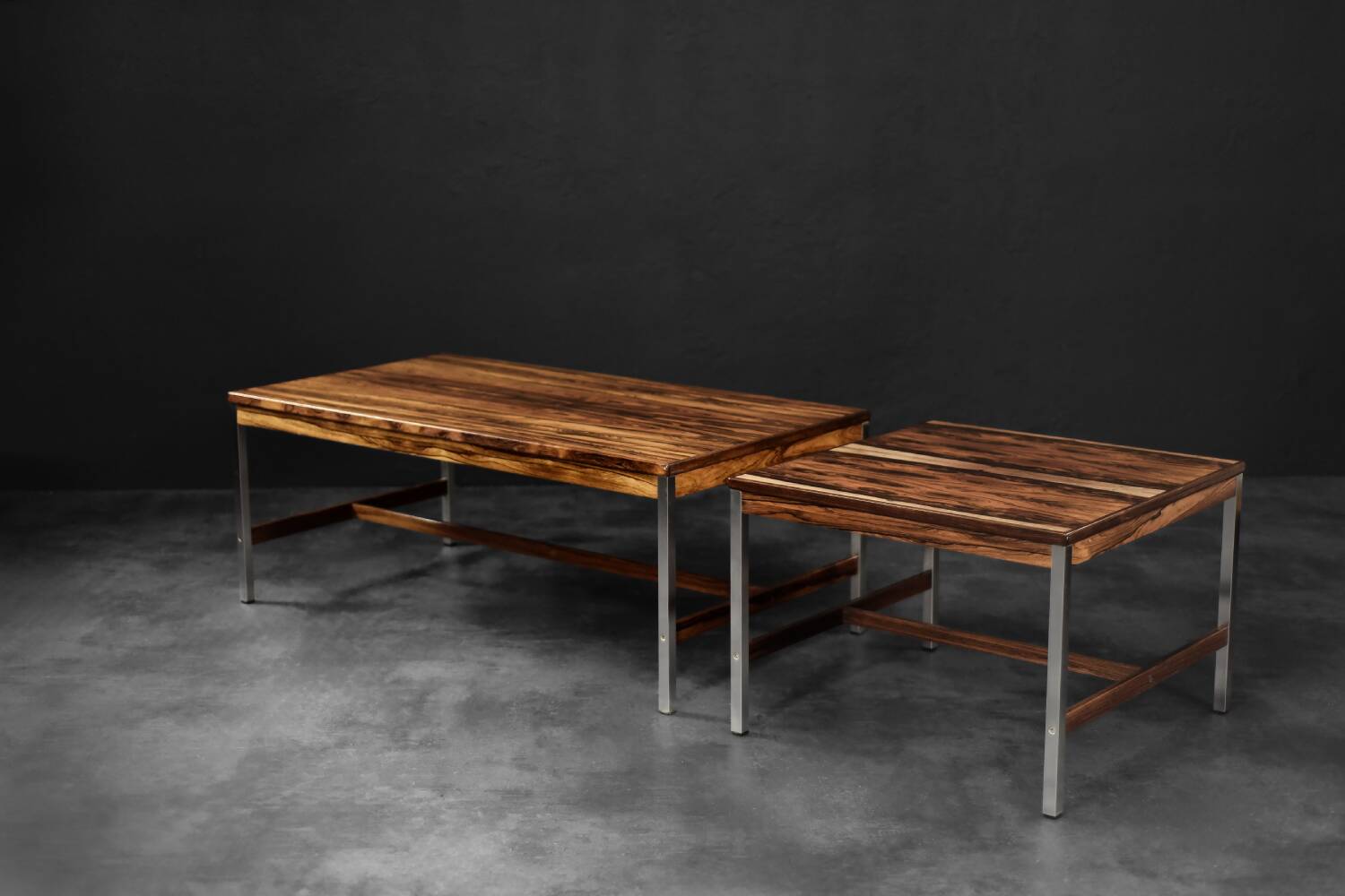 Vintage Mid-Century Modern Swedish Square Rosewood and Aluminium Coffee Table
