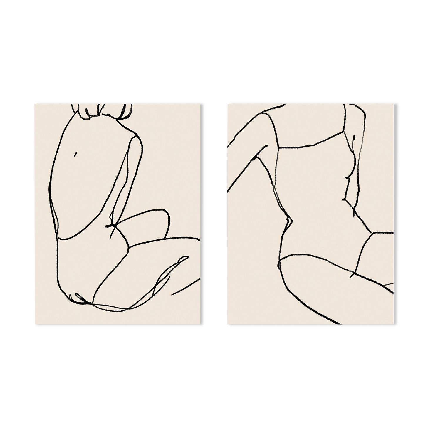 Pair of prints, female silhouette wall art. Set of two, 50x70cm