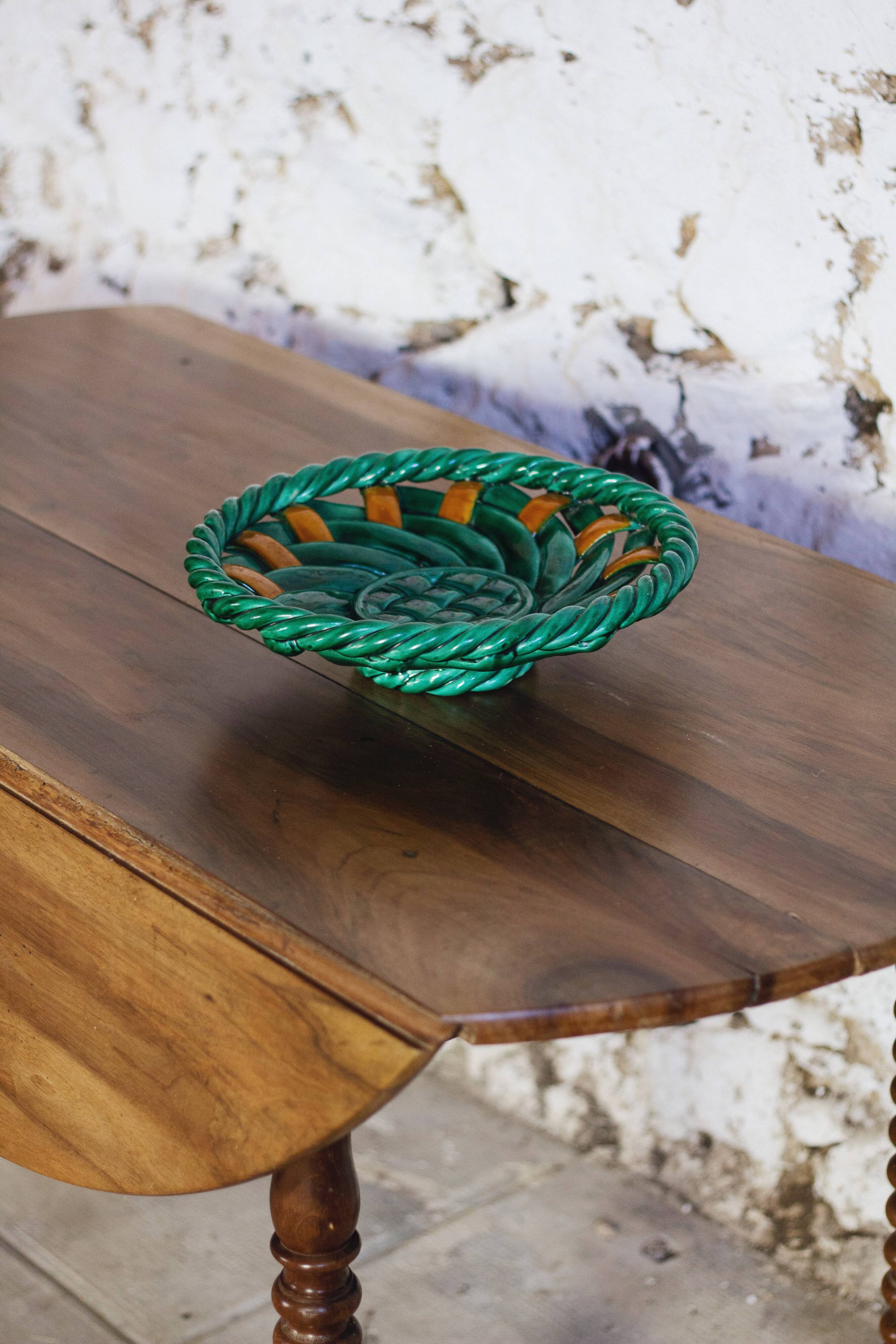 Woven ceramic fruit bowl or dish from Vallauris
